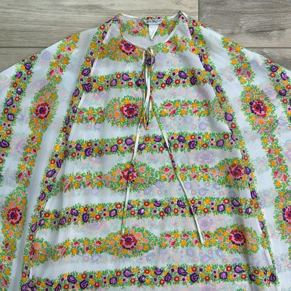 Vintage 70s Kaftan Lord & Taylor Maxi Dress Coverup Mumu Hippie Flower Child - Picture 2 of 16